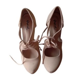 Qupid 8.5 Nude, Lace Up, High Heel